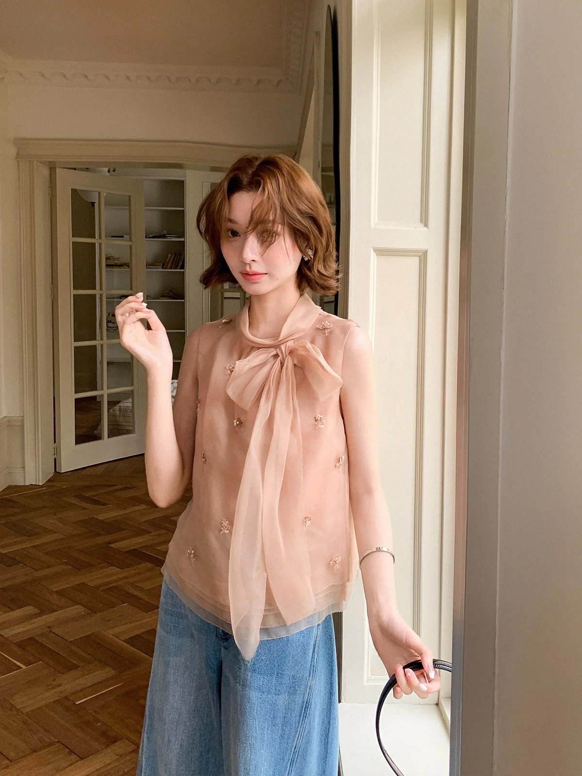 

Шелковый топ с узлом для женщин, 100% шелк, весенний, для повседневной носки, стандартной длины, шелковая одежда