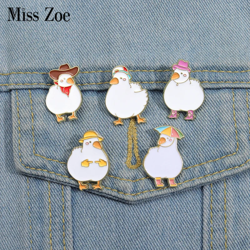 Cute Cowboy Duck Enamel Pins Custom Cool Boy And Girl Duck Brooches Lapel Badges Cartoon Animal Jewelry Gift for Kids Friends