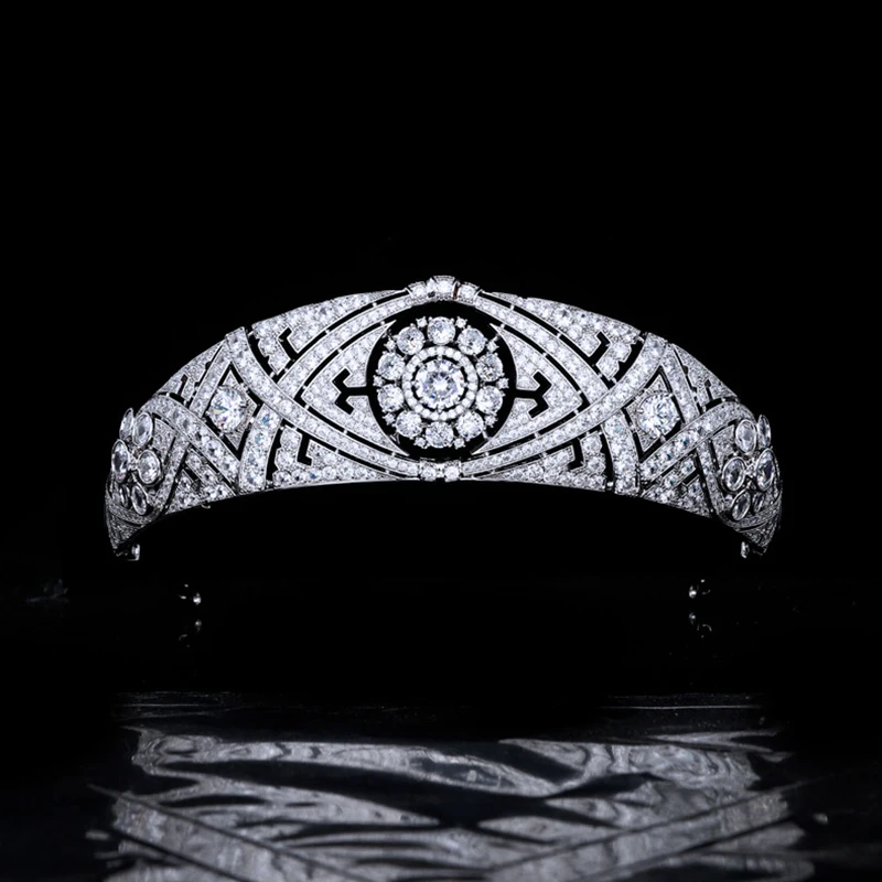 Himstory Royal  Cubic Zircon Mary's Bandeau Queen Tiara Princess Meghan Wedding Bridal Diadem Jewelries Headpiece Accessories