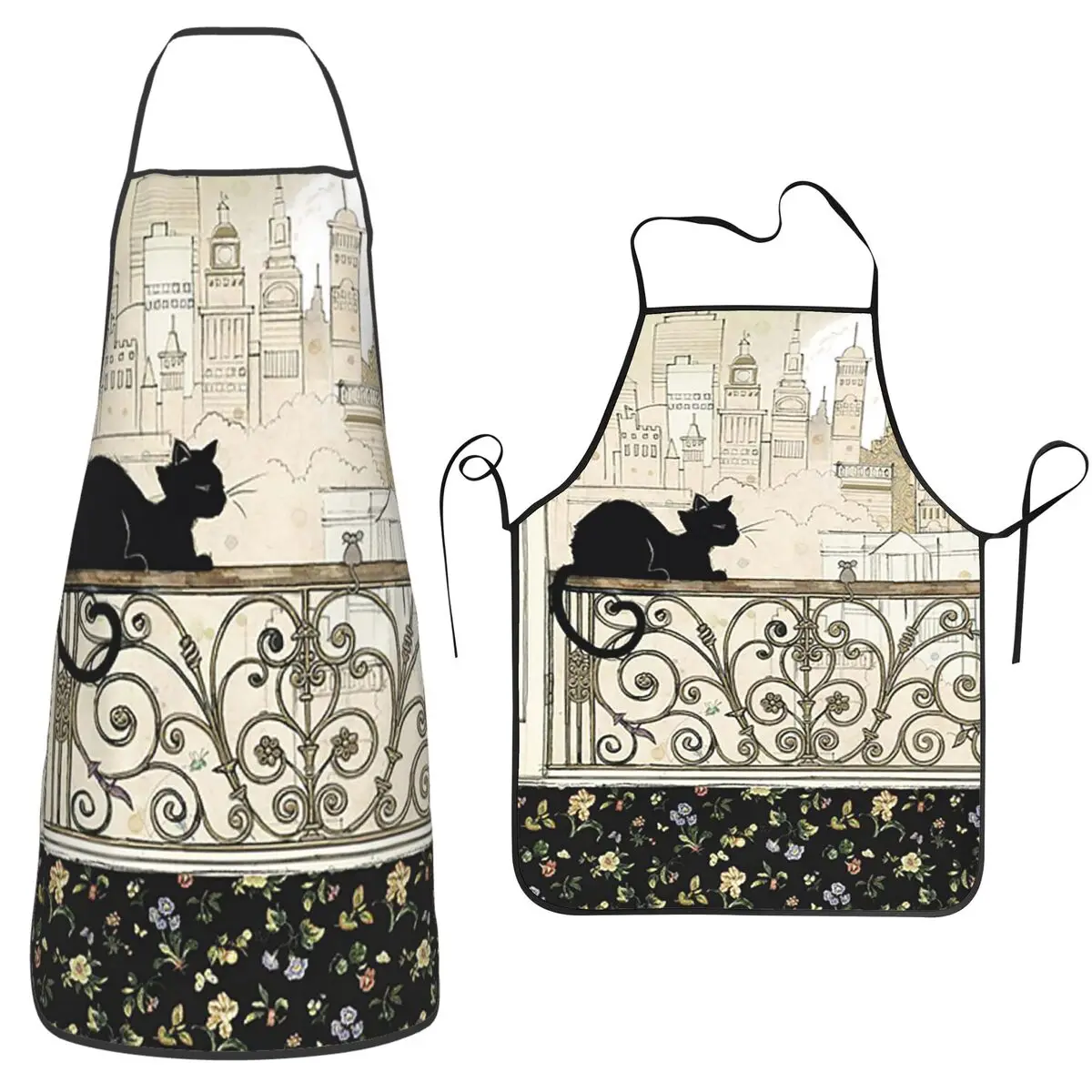 Black White Cat Letter Aprons Chef Cooking Tablier Sleeveless Bib Kitchen Cleaning Pinafore for Women Men Painting