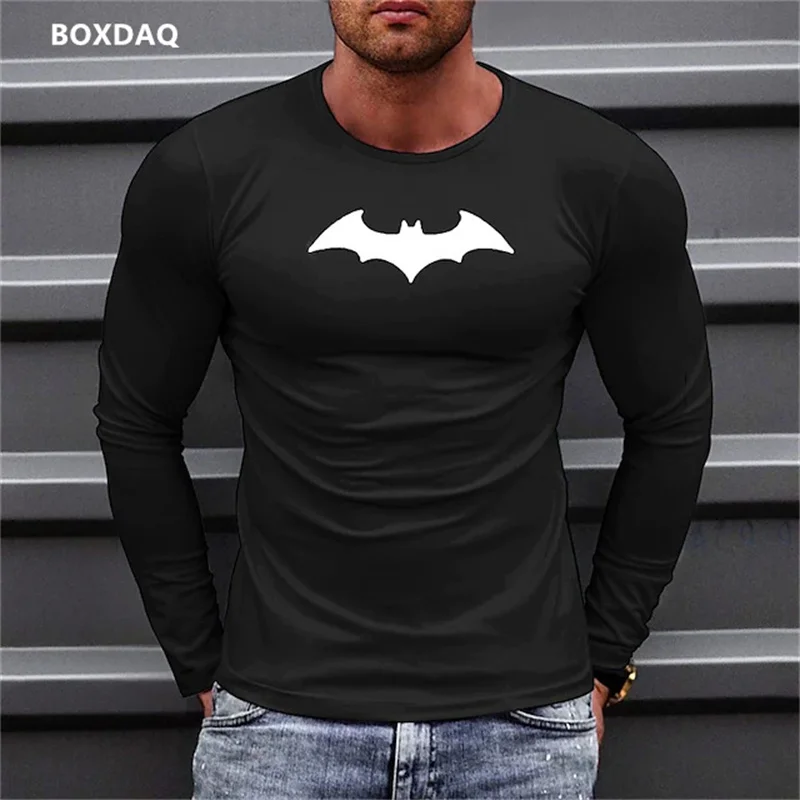 Bat Graphic 3D T-shirts For Men\'s Long Sleeve Street Style Hip Hop Male Tees 6XL Plus Size Loose Casual Sporty Tops Clothing