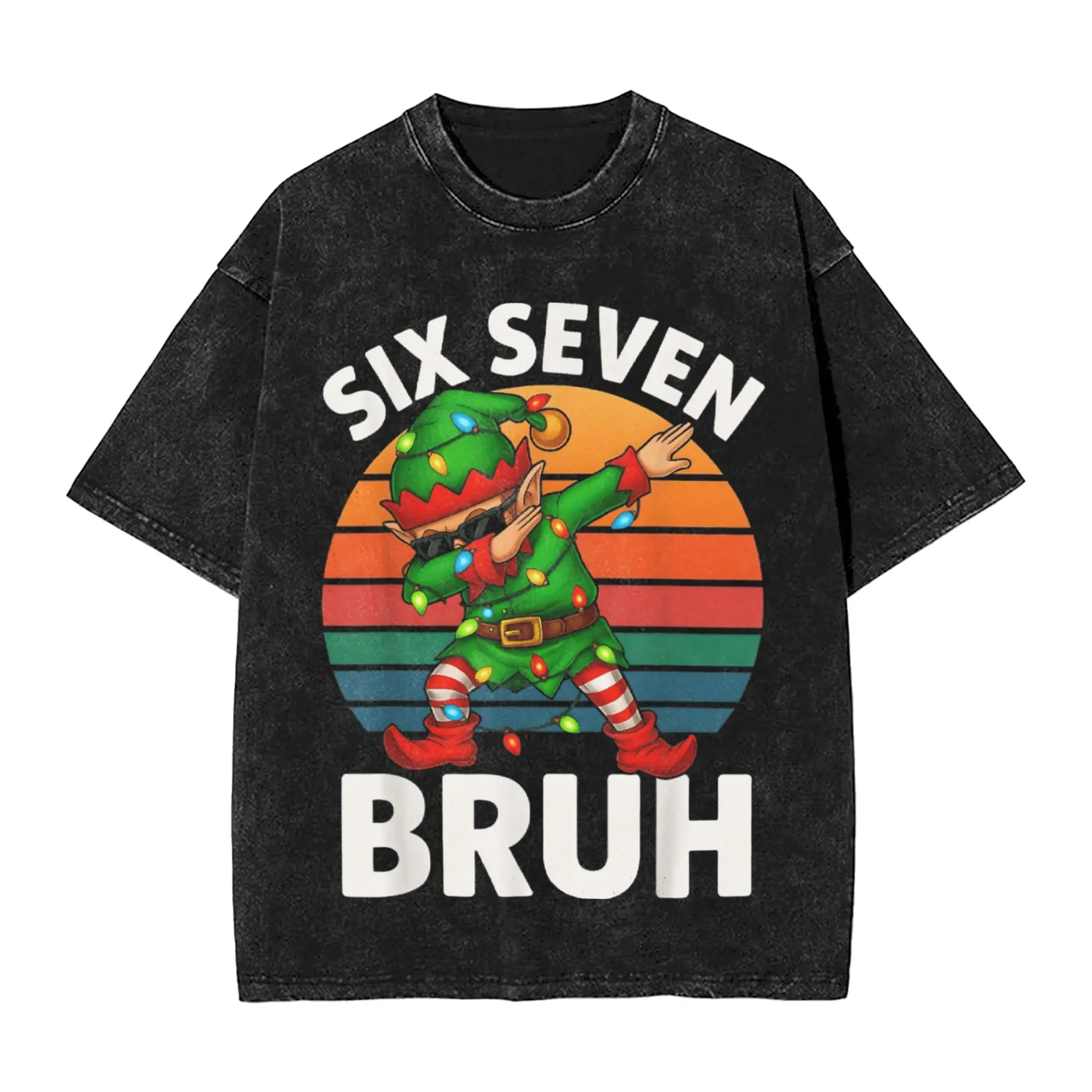 

Harajuku Washed T-Shirt Six Seven 6 7 Meme Dabbing Elf Merry Christmas Bruh Cotton T Shirts Tee Shirt for Man Summer Casual Tops