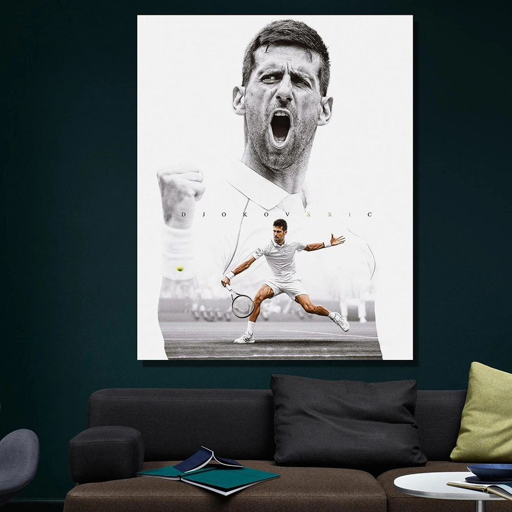 

Djokovic Sports Star Portrait Poster Famous Tennis Players Graffiti Canvas Painting Club Wall Art Mural Living Room Home Decor