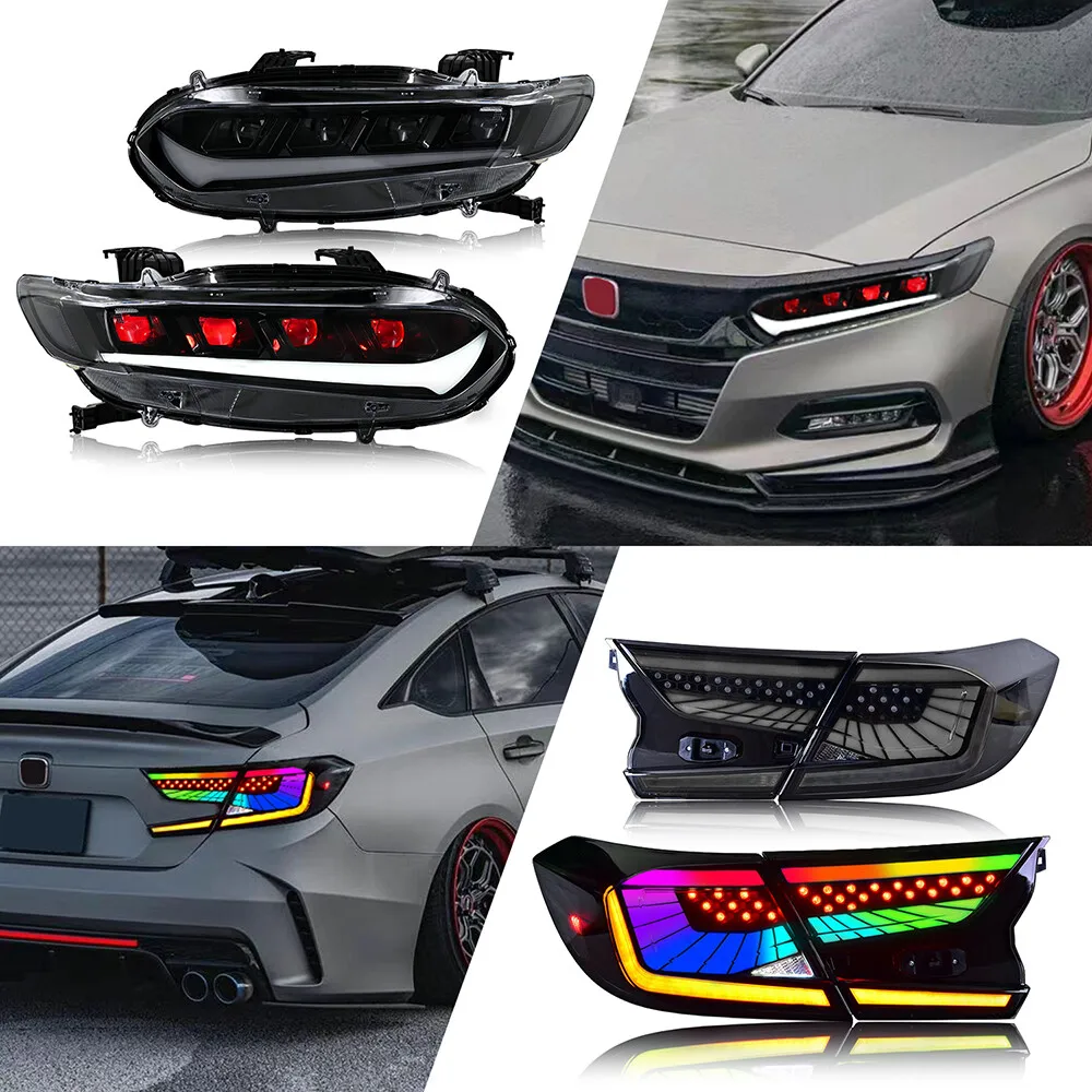 

2 шт. светодиодная фара Devil Eye RGB задний фонарь для Honda Accord 2018-2022, передняя и задняя лампа в сборе, аксессуары для фар DRL
