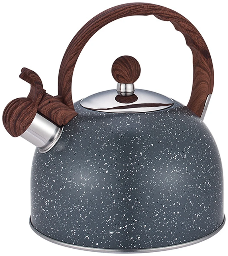 

Hot Sale 2 Quart Tea Kettle Whistling Teapot with Wood Pattern Handle Natural Stone Stovetop Food Grade Stainless Steel Teapot