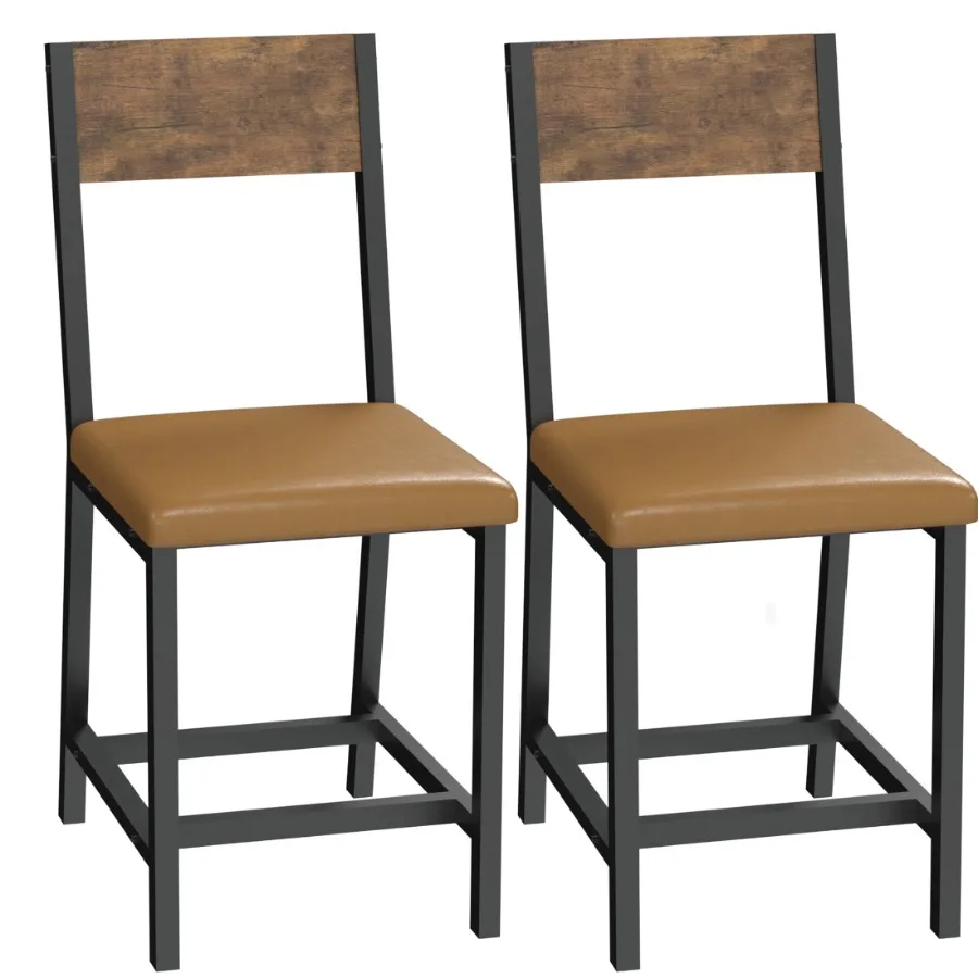 

Dining Chair Set of 2 Rustic Wood Chairs with Metal Steel Frame and Cushion Seat Modern Farmhouse Chair for Kitchen Bedroom Liv