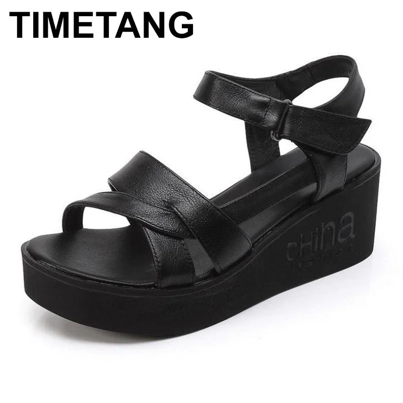 TIMETANGSummer fashion genuine leather sandals woman thick bottom breathable soft bottom high heels platform shoes