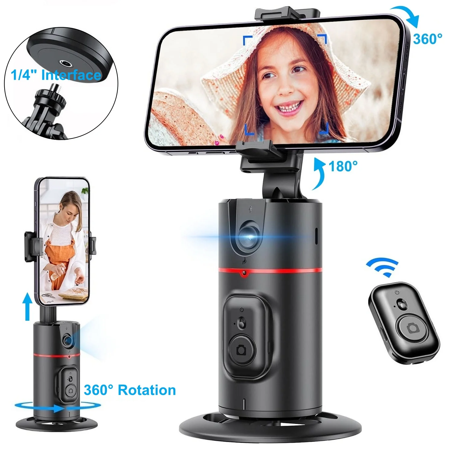 

Auto Tracking Phone Holder Auto Face Tracking Tripod 360° Rotation, Smart AI Follow-up Desktop Phone Stand for Video Vlog Selfie