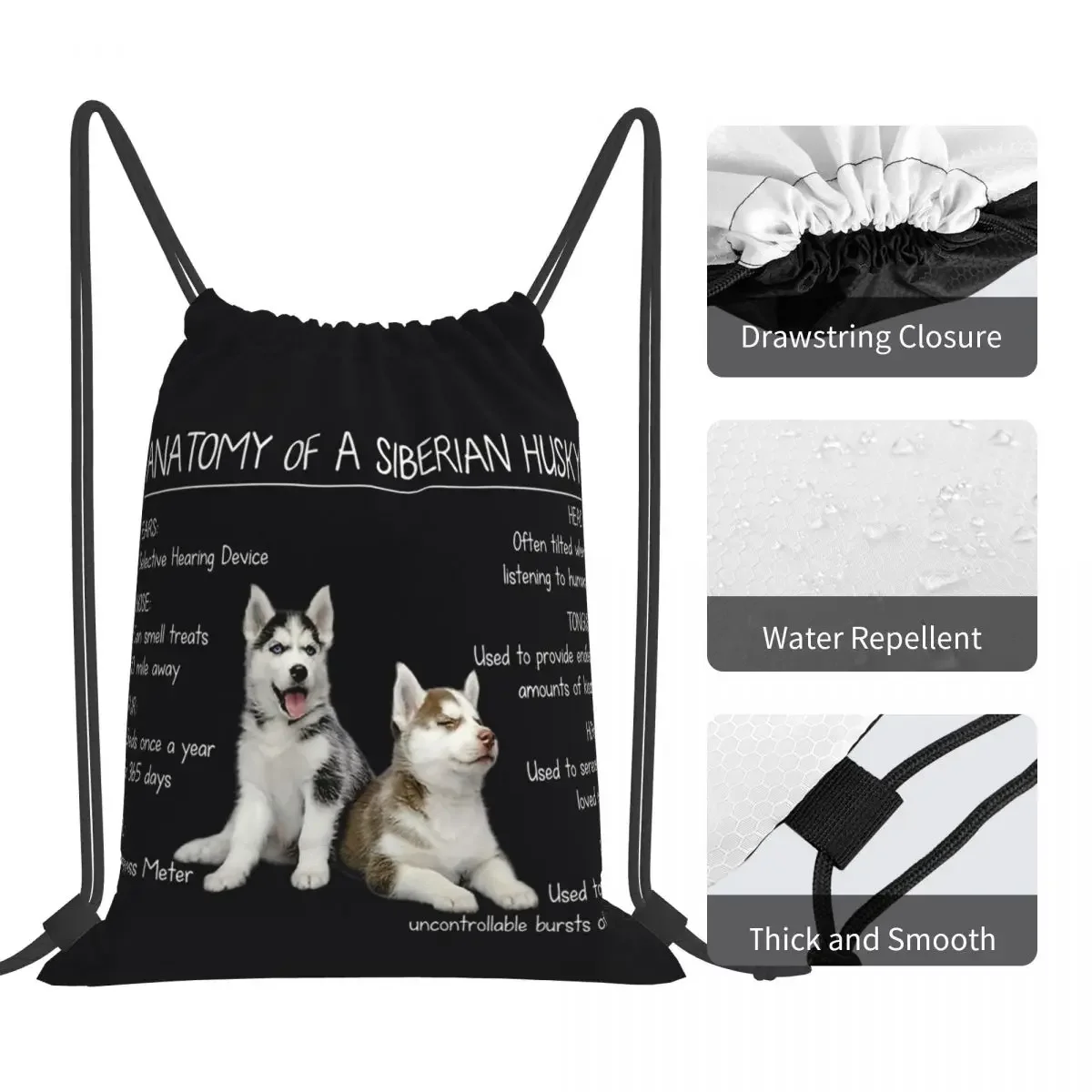 Drawstring Bundle Pocket Sports Bag, Anatomia de um Husky Tee Funny Dog Gift, Mochilas Amante, Sports Bookbag