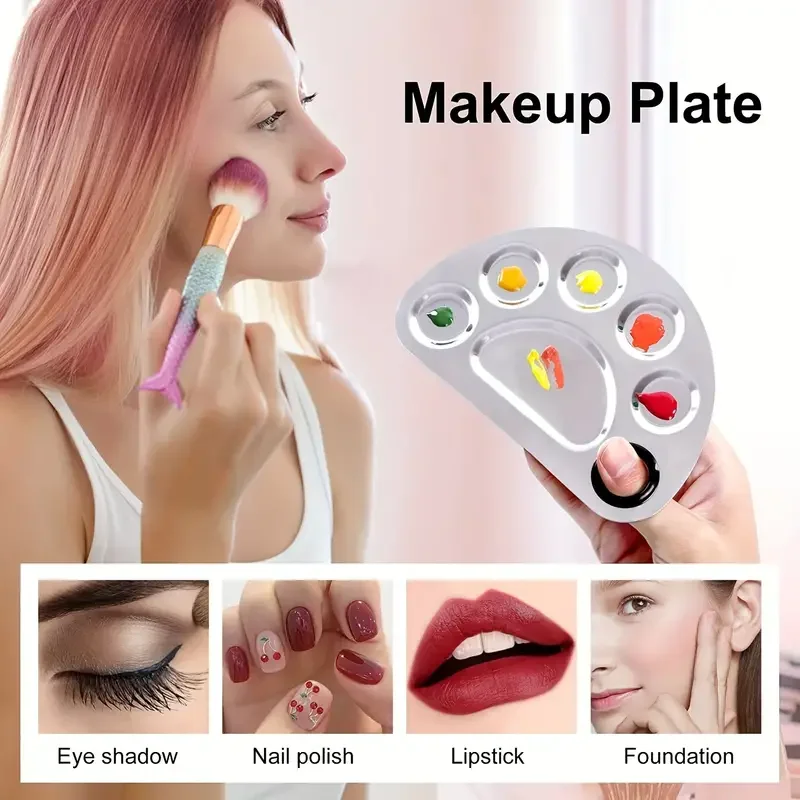 Mélangeur de maquillage en acier inoxydable, plaque de mélange de vernis à ongles, fond de teint, fard à paupières, Palette avec tige de spatule, outils de beauté, taches