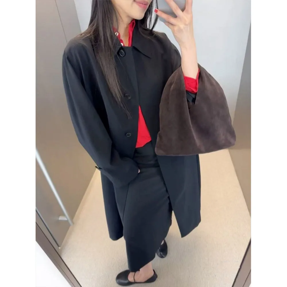 Autumn Minimalist Slit Long Trench Coat for Women