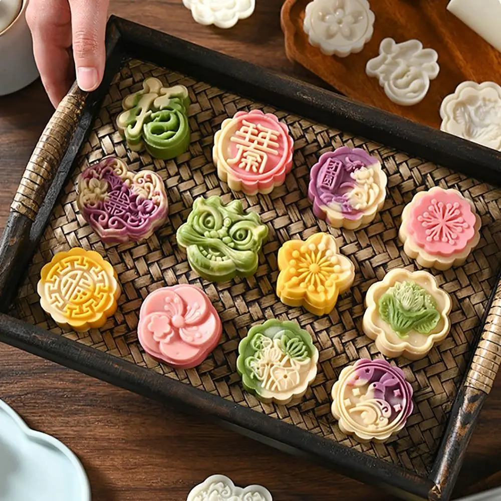 Mid Autumn Festival Round Mooncake Mold DIY Flower Shape Moon Cake Mould Fondant Cake Decoration Tools Sakura Pattern Stamps