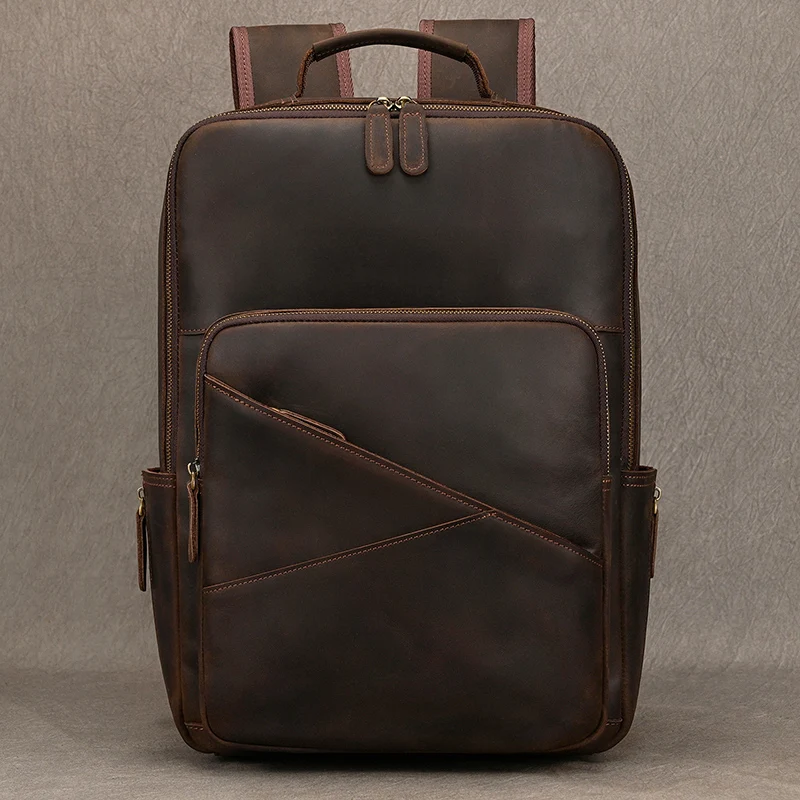 

Vintage Crazy Horse Leather Backpack for Men Travelling Genuine Leather Bagpacks Cowhide School Backpack Bag Laptop Bag for Man