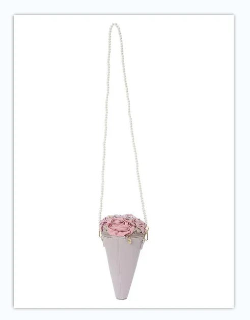 Japanese Style New Fashion Ice Cream Cylinder Bouquet Shoulder Bag Sweet Lady Girls Pearl Chain Crossbody Small Leather Bags