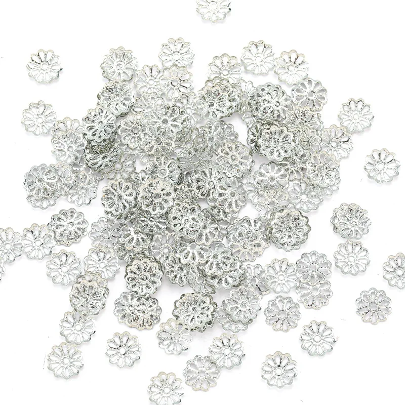 200Pcs 7/9mm Silver Gold Hollow Flower Petal End Spacer Beads Caps For Bracelets Jewelry Making Supplies Accessories Materials