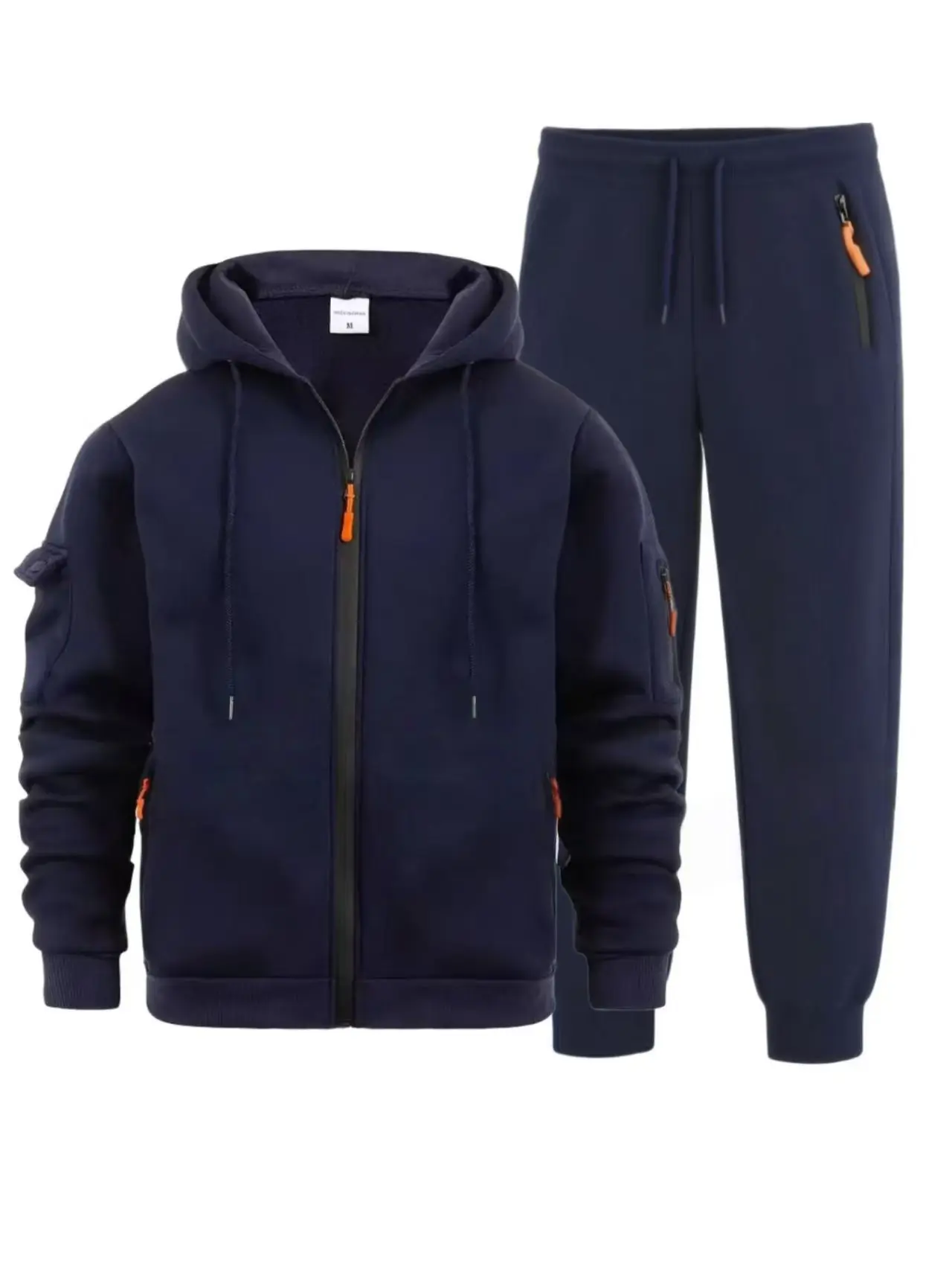 남성 스포츠 슈트 스타일 가을 겨울 플리스 남성 캐주얼 스포츠웨어 지퍼 스웨터 다중 포켓 작업 바지 세트