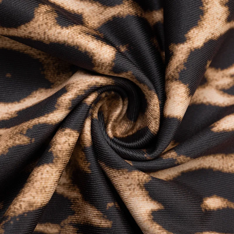 Set da donna sexy con stampa leopardata da 2 pezzi, scollo a V avvolto con spalle scoperte, top corto a maniche lunghe + pantaloni a matita, abiti casual slim clubwear