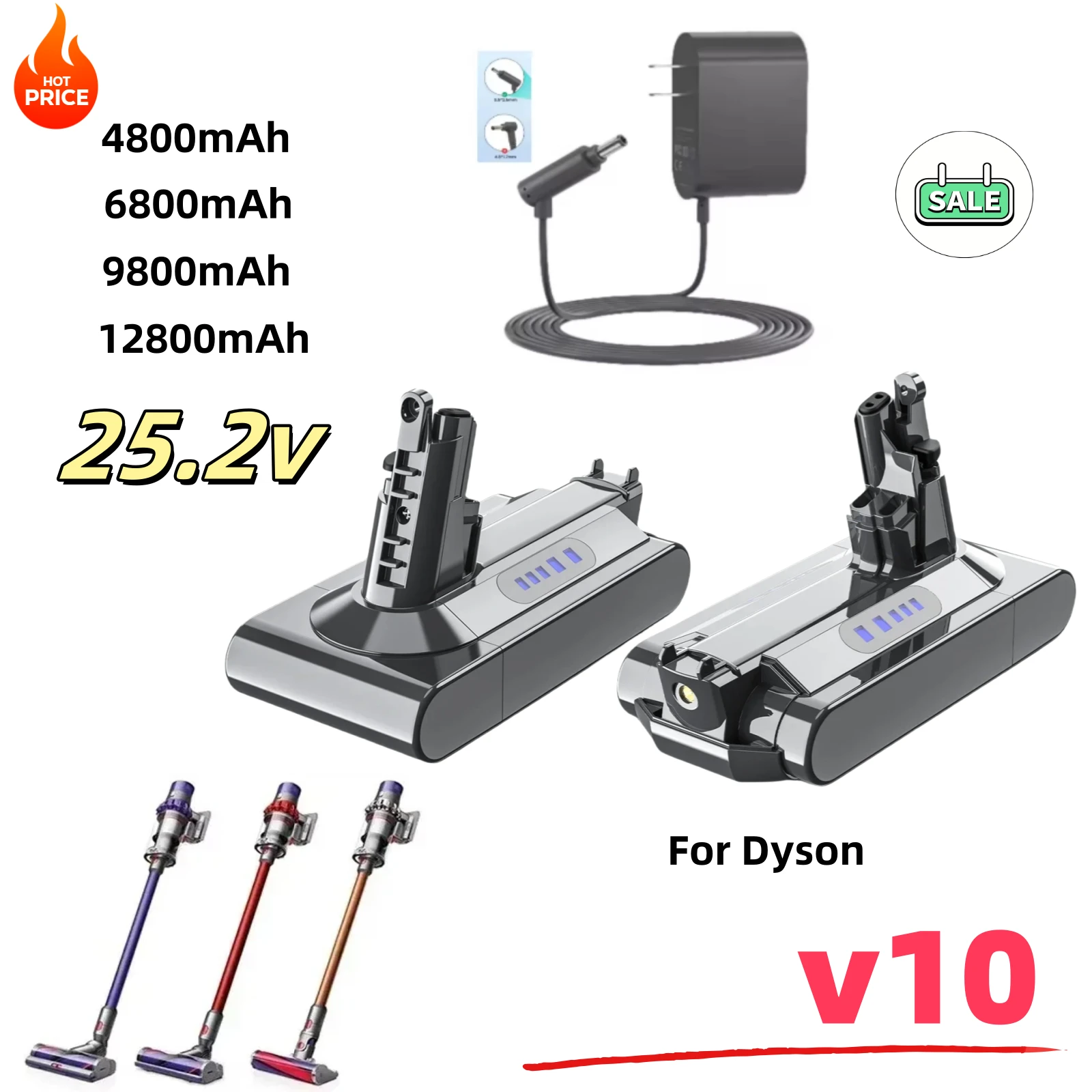 For  V10 Battery V10 Animal Absolute Fluffy Cordless Vacuum Cleaner NEW 25.2V 6000mAh-12800mAH DYSON V10 batterie；'  /