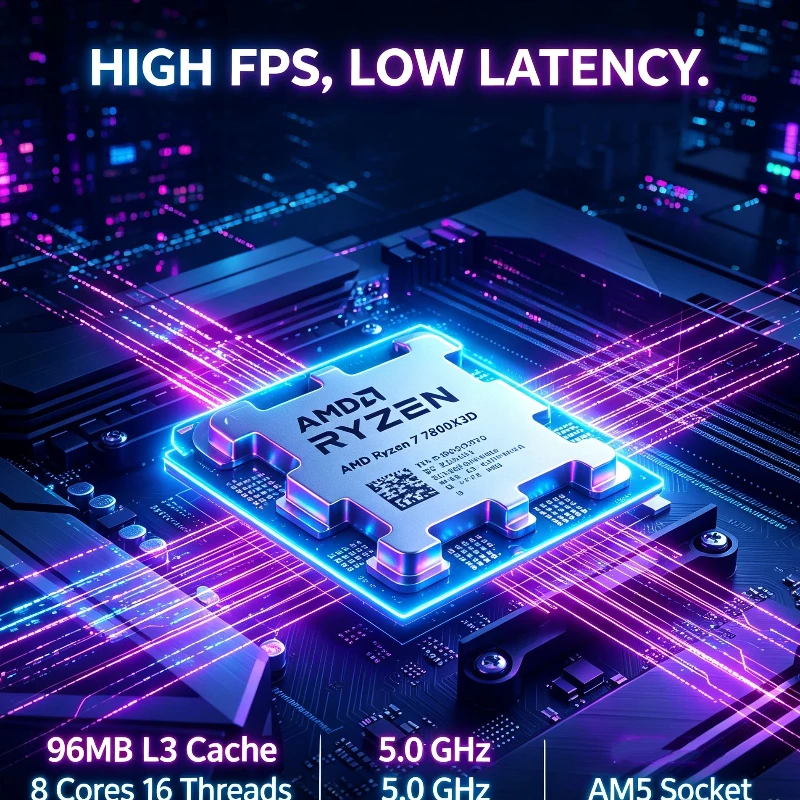 7800X3D PC Desktop CPU 8‑Core 16‑Thread 4.2GHz 96M L3 Cache Socket AM5 120W DDR5 Gaming Processor Without Cooler