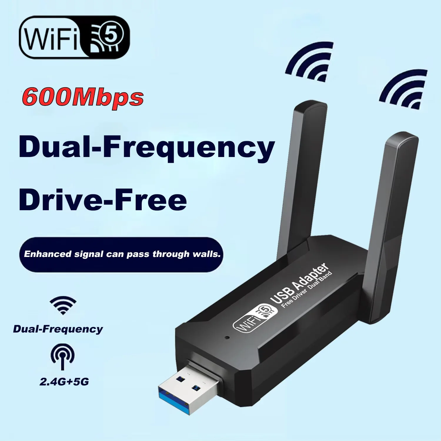 

Wi-Fi адаптер 600 Мбит/с Wi-Fi 5 Ethernet сетевая карта двухдиапазонный 5G 2.4G USB 2 антенна Wi-Fi ключ для ПК ноутбука приемник бесплатный драйвер