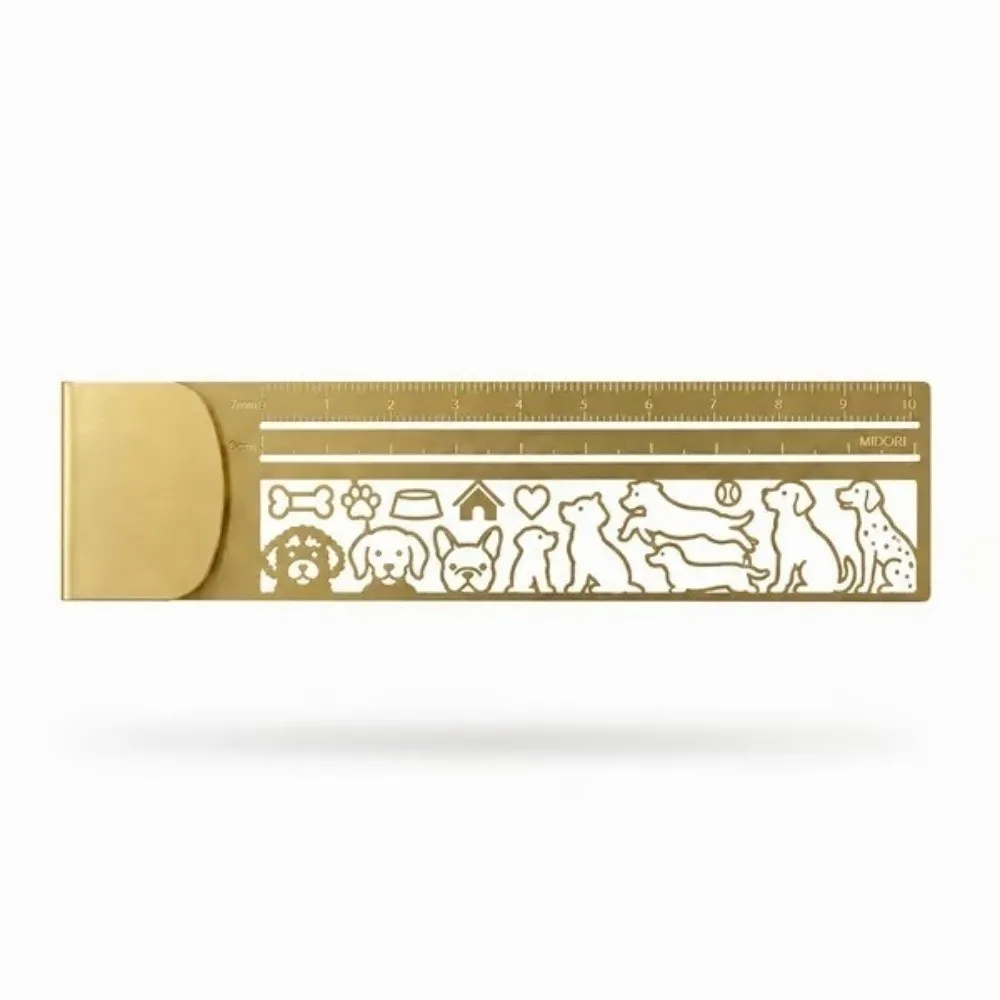 Brass Bookmark Ruler Hollow Multi-functional Drawing Template Ruler Cute Patterns Stencil Straight Ruler Journal Scrapbook