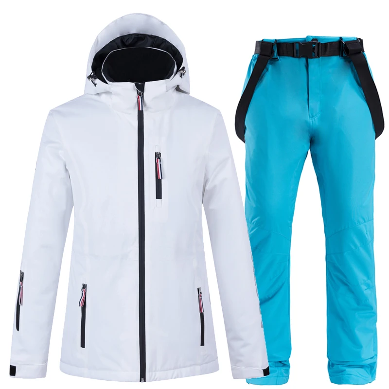 New -35 Degree Women Ski Suit Snowboarding Jacket Winter Windproof Waterproof  Snow Wear Thermal Ski Jacket and Strap Snow Pants