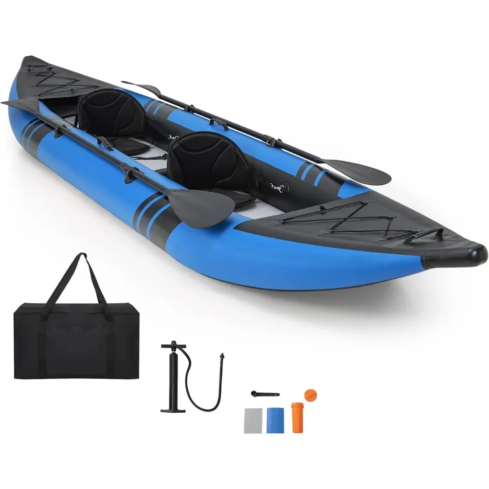 

Inflatable Kayak, 12.5Ft 507lbs Tandem Kayak with 2 Aluminum Paddles, 2 Padded Seats, Footrests, 2 Fins, Hand Pump