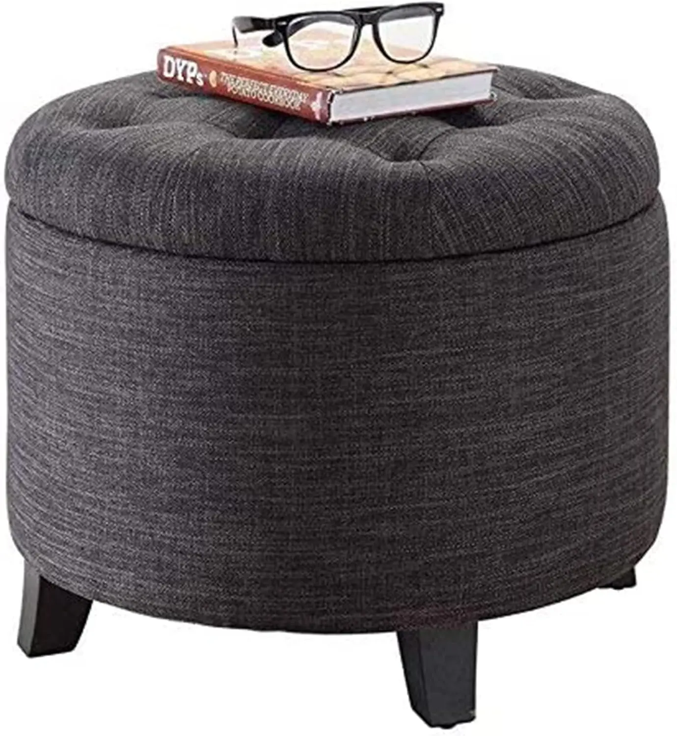 Convenience Concepts Designs4Comfort Storage Ottoman, Dark Charcoal Gray Fabric