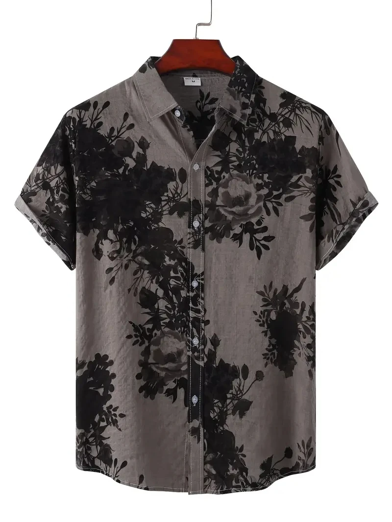 Men's Hawaiian Flower Plant Pattern Printed Short Sleeved Shirt Fashion Summer Men's Clothing Casual Casual Shirt Man Oversized