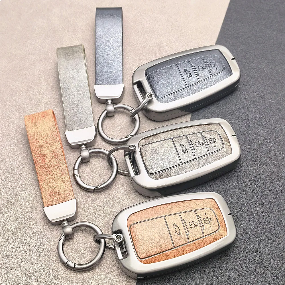 Zinc Alloy Leather Car Key Fob Cover for Toyota CHR Camry Corolla RAV4 Highlander Prius Auto Key Shell