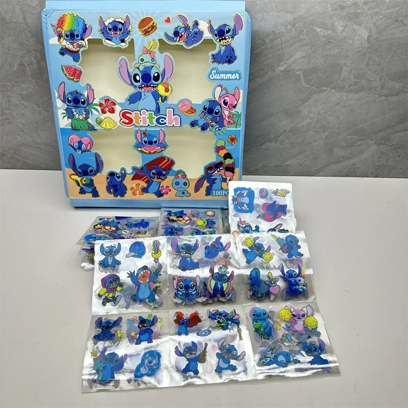 

100 Stickers Disney Stitch Box Set DIY Handbook Material Sticker Boys and Girls Toys Kawaii Cartoon Anime Friends Birthday Gifts
