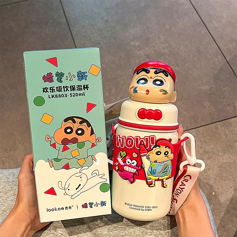 520Ml Banda Crayon Shin Chans Cartoon Large Capacity 316 Liner Stainless Steel Thermos Cup Kawaii Portable Student Straw Cup