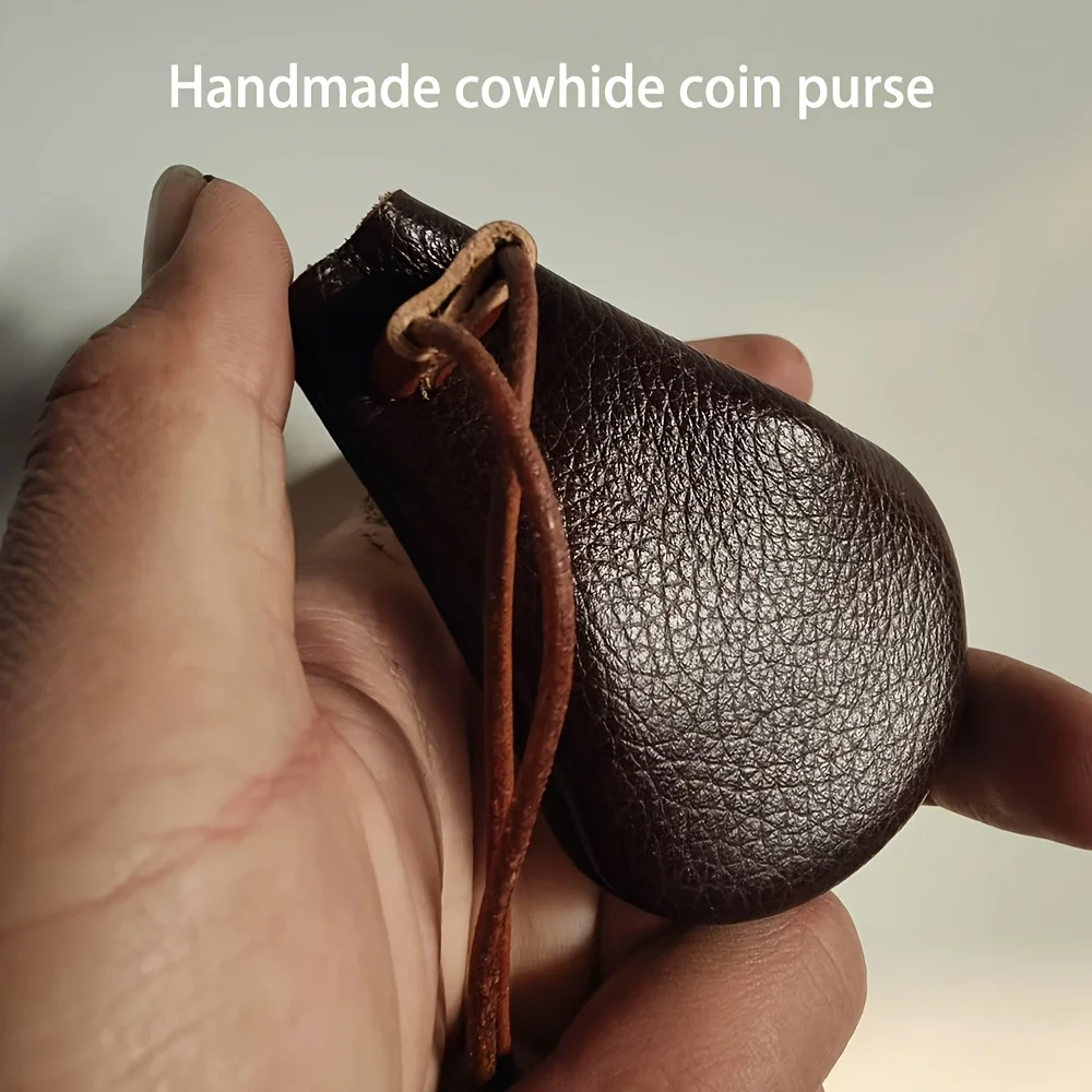 

Мини-кошелек для монет из натуральной кожи для женщин, сумка для костей, минималистичный коричневый чехол из натуральной кожи с застежкой на шнурке