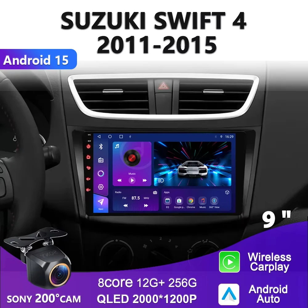 2K Incell Screen Android 15 For SUZUKI SWIFT 4 2011 - 2015 Carplay Navigazione Multimedi Head Unit GPS No 2Din Dash Cam 5G Wifi