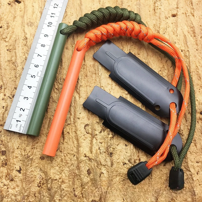 

2Set Flint Magnesium Rod Set Wilderness Survival with Stainless Steel Scraper Umbrella Rope Set Outdoor EDC Tool