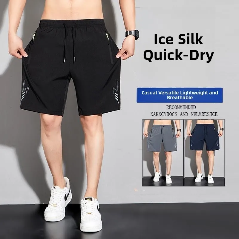Ice Silk Sports Shorts for Men Quick Dry Thin Five-Quarter Pants Casual Simple Breathable Mid-Length Summer Shorts