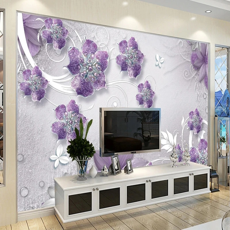 Custom Photo Wallpaper Modern Fashion Purple Flowers Mural Living Room TV Sofa Bedroom Background Wall Paper Papel De Parede 3 D