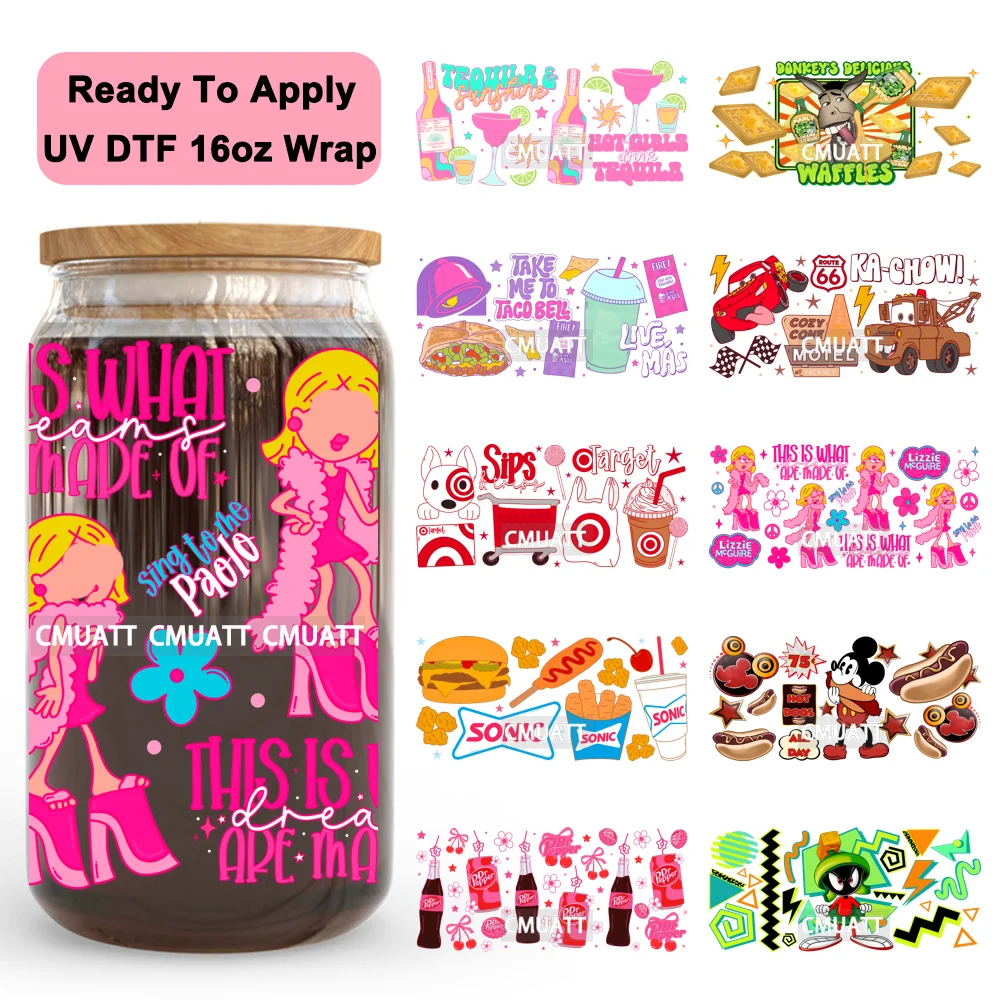 

Funny Cartoon Fast Food Energy Drink UV DTF Stickers Ready To Transfer Cup Wrap Custom Labels For Libbey Can Glass Tumblers Mugs