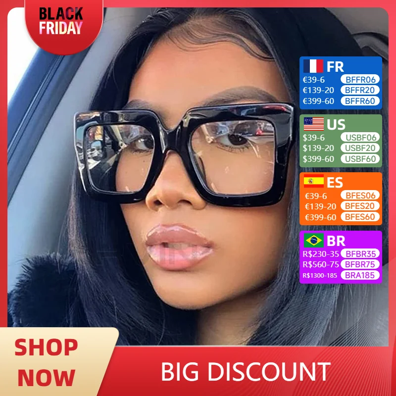 Big Oversized Square Eyeglass Frames Women Trendy Gradients Transparent Computer Optical Lenses Glasses Anti Blue Lens Eyewear