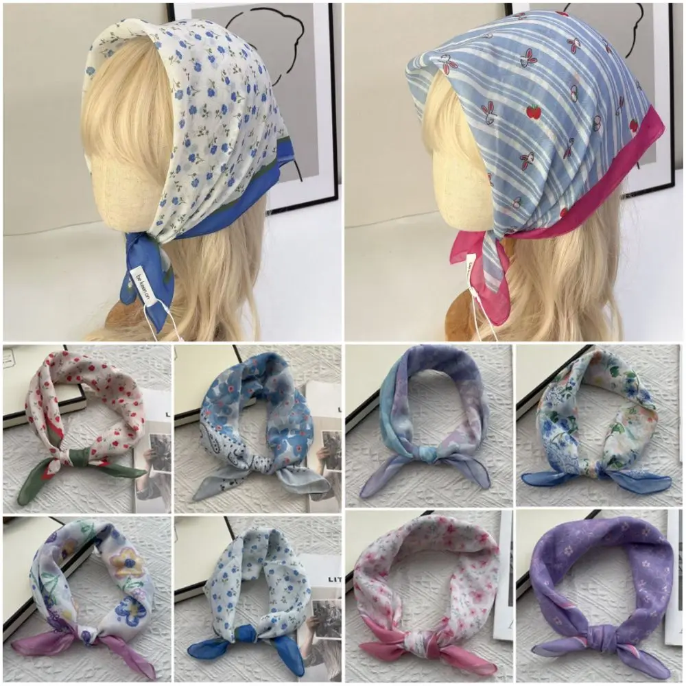 

Fashion Square Silk Scarf Double Sides Floral Print Pattern Head Handkerchief 58*58cm Handbag Wraps Neckerchief Women
