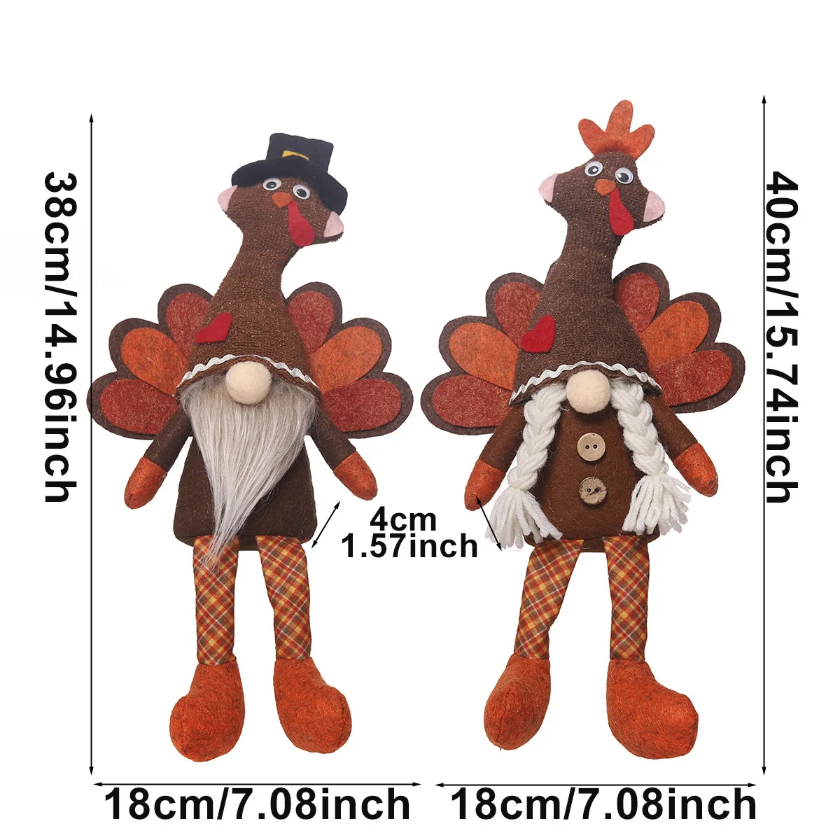 Thanksgiving Gnomes Turkey Decor Doll Ornaments Hanging Leg Turkey Figurine Window Display Decors Festival Poseable Figure