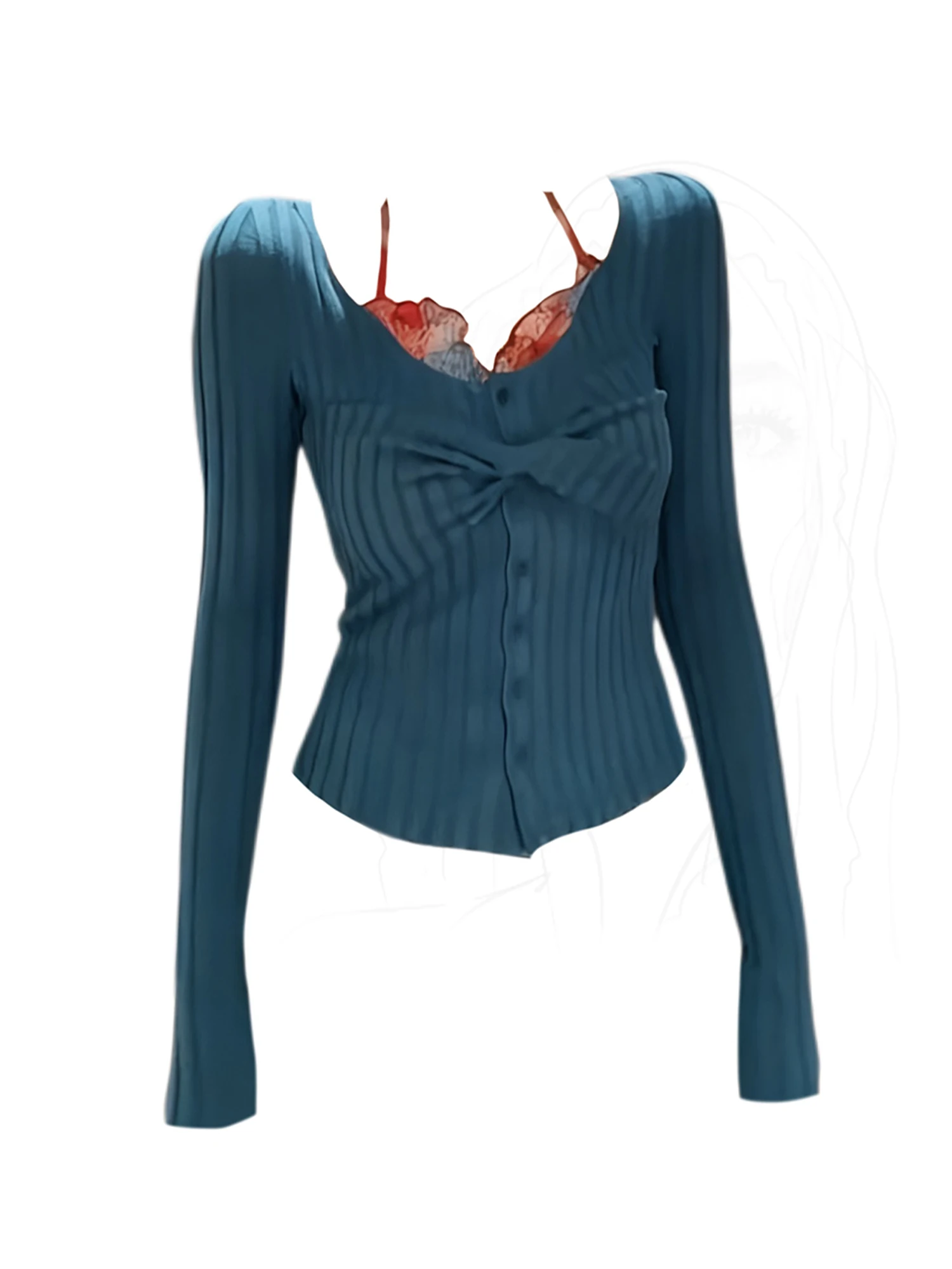 

Женская синяя футболка Y2k с v-образным вырезом, винтажная эстетичная футболка Harajuku Gyaru, футболки большого размера с длинными рукавами, одежда 2000-х годов, осень 2025 г.