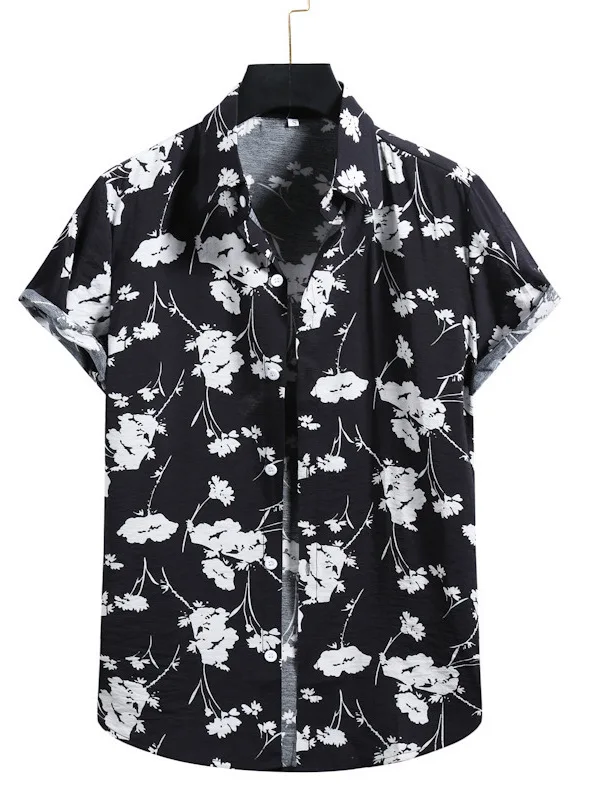 Slim Fit atau Sve irt dengan Kerah Lipat Bule Kerah Serat Poliester Muda Musim Panas Kasual atau Sve T-irt