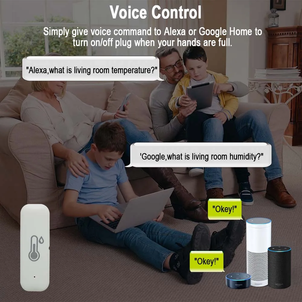 1-10 штук / упаковка Tuya Smart WiFi Температура, датчик влажности Внутренний термометр Мониторинг гигрометра работает с Alexa Google Home