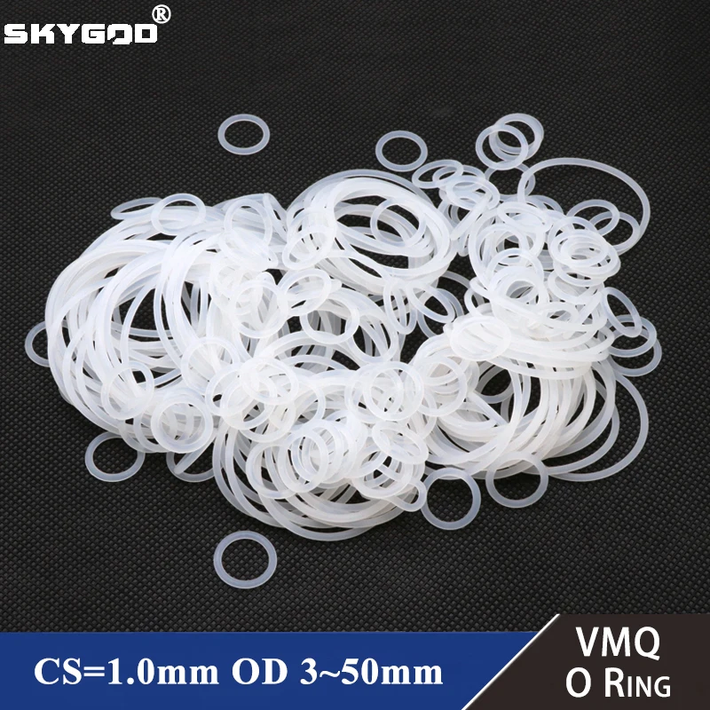 50Pcs VMQ O Ring Gasket CS 1mm OD 3 ~ 50mm Waterproof Washer Silicone Rubber Insulate Round O Shape Seal White Food Grade