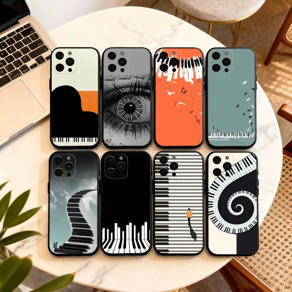 

Keyboard Art Piano Phone Case For iPhone 17,16,15,14,13,12,11 Plus,Pro Max,XS,Soft Silicone Black Cover