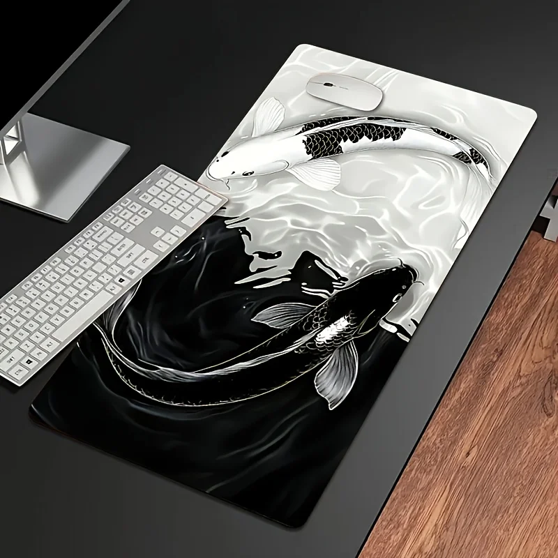 

Black and White Carp design game mouse pad, anti-slip rubber base, waterproof computer accessories, high quality