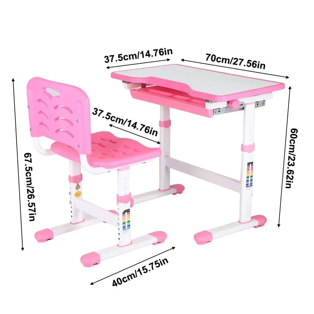 Ajustável Pull Out Drawer Table Set para Crianças, Study Homework Desk Chair, Crianças Atividade Art Table Set, Pink Table Set