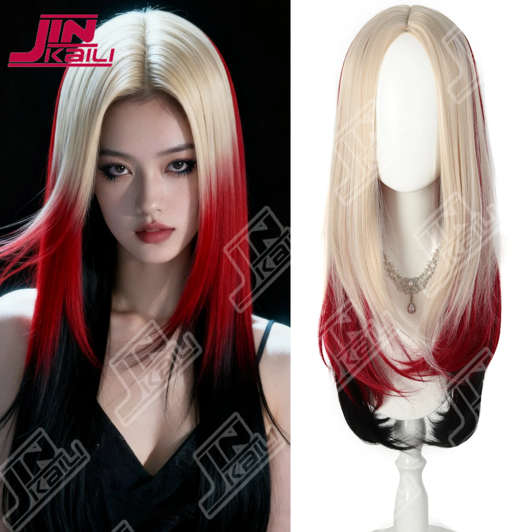 

JKL Синтетический для женщин Длинные прямые волосы Натуральный черный красный Коричневый серый парик с термостойкой Модный натуральный повседневный парик для вечеринок