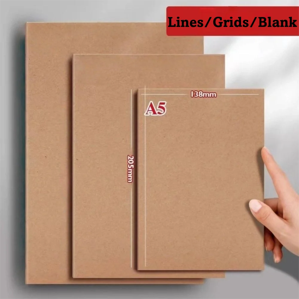 Thickened A5 Kraft Paper Notebook Horizontal Line Thick Paper Square Line Notebook Grid Simple Design Blank Book Study Office